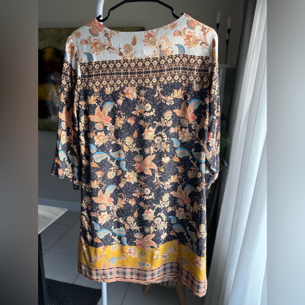 Desigual Floral Print Shift Dress in Black and Mustard Sz S - Picture 4 of 10